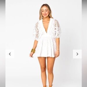 Buddy love - white plunge neck romper - XL